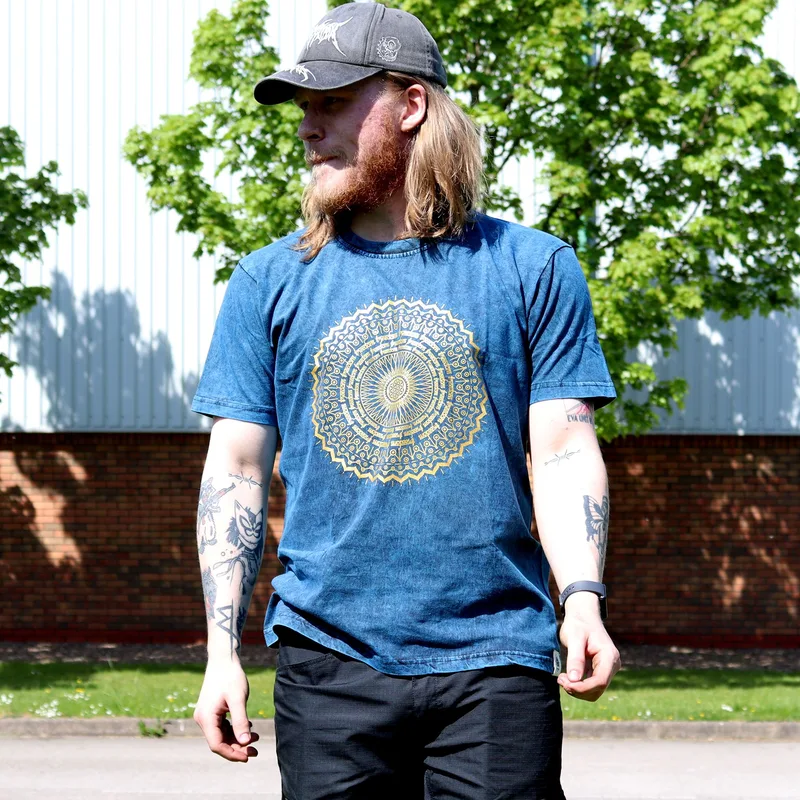 Nomad Sari Stonewashed Cotton T-Shirt – Mandala – Blu – Large — foto 1