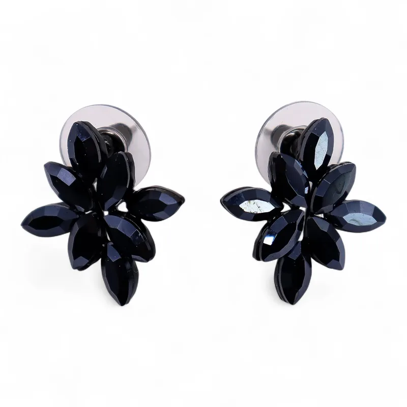 Jet Nero - Vintage Glass - Fiori - Earrings