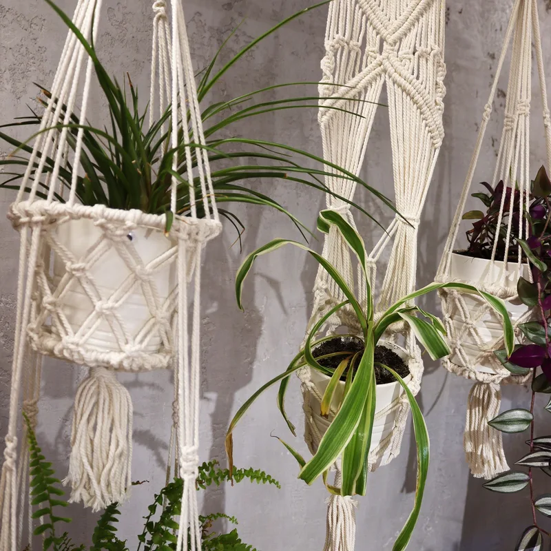 Macrame Pot Porta Long With Ratten Hoop — foto 5