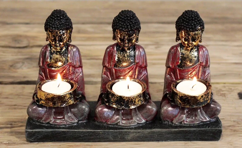 Antique Buddha Three Devotees Candela Porta — foto 2