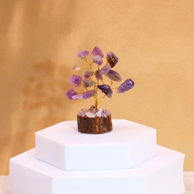 Mini Gemstone Trees On Legno Base - Amethyst (15 stones)