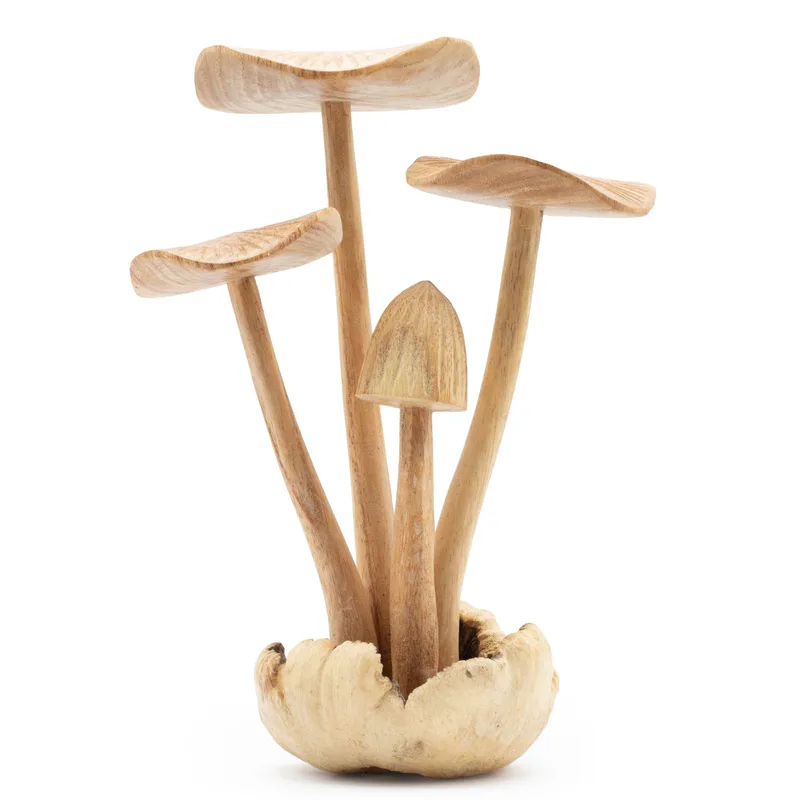 Fatto a mano Parasite Legno Art Carving Set of 4 Large Mushrooms