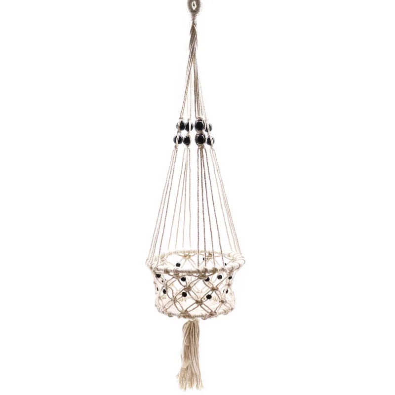 Macrame Pot Porta Lrg Single Beaded