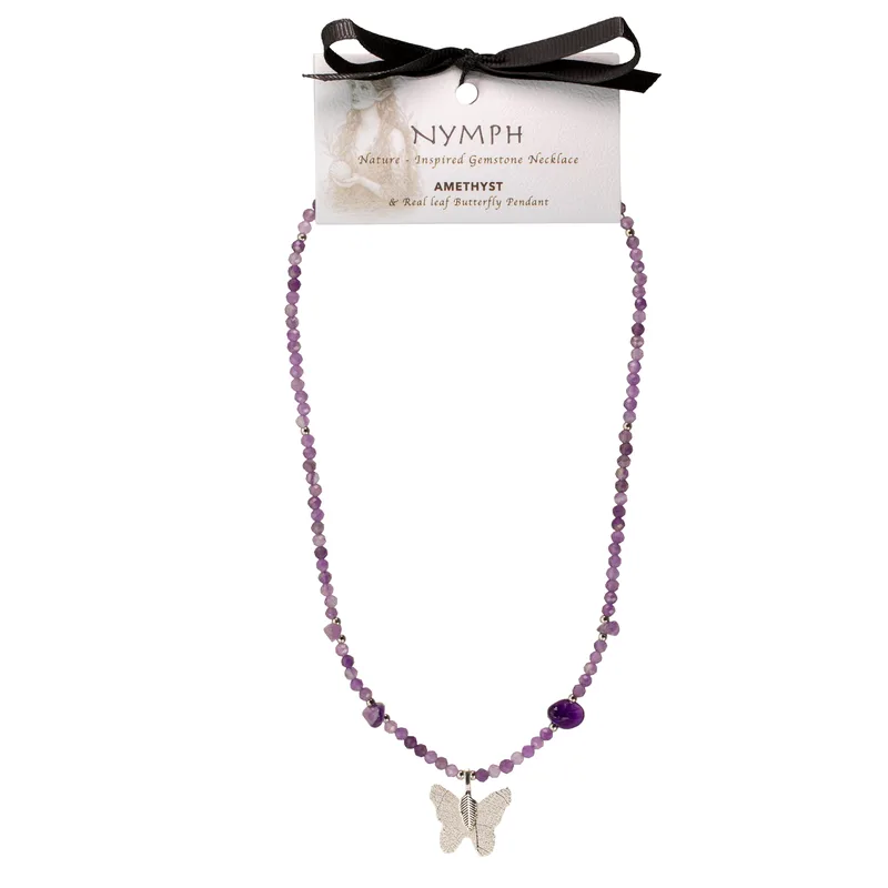 Collana di Ambra Nymfa con Ciondolo Farfalla Reale e Foglia Vera — foto 1