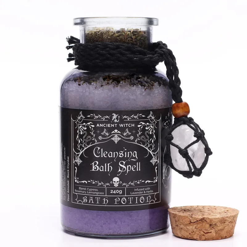 Ancient Witch Bagno Spell Potion & Rock Crystal Amulet Cleansing