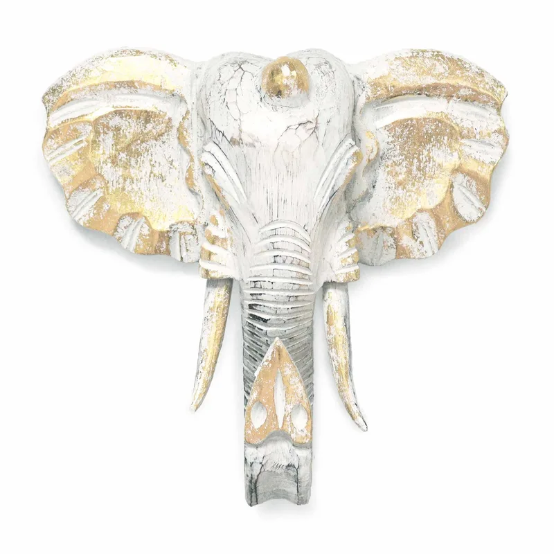 Large Elephant Head Oro & Whitewash