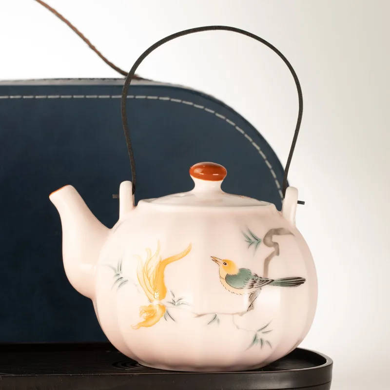 Travel Teapot Set & Four Cups - Pink Vintage Pumpkin Style — foto 2