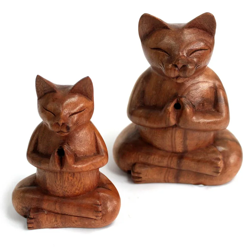 Wooden Carved Incenso Burners Lrg Yoga Cat — foto 1