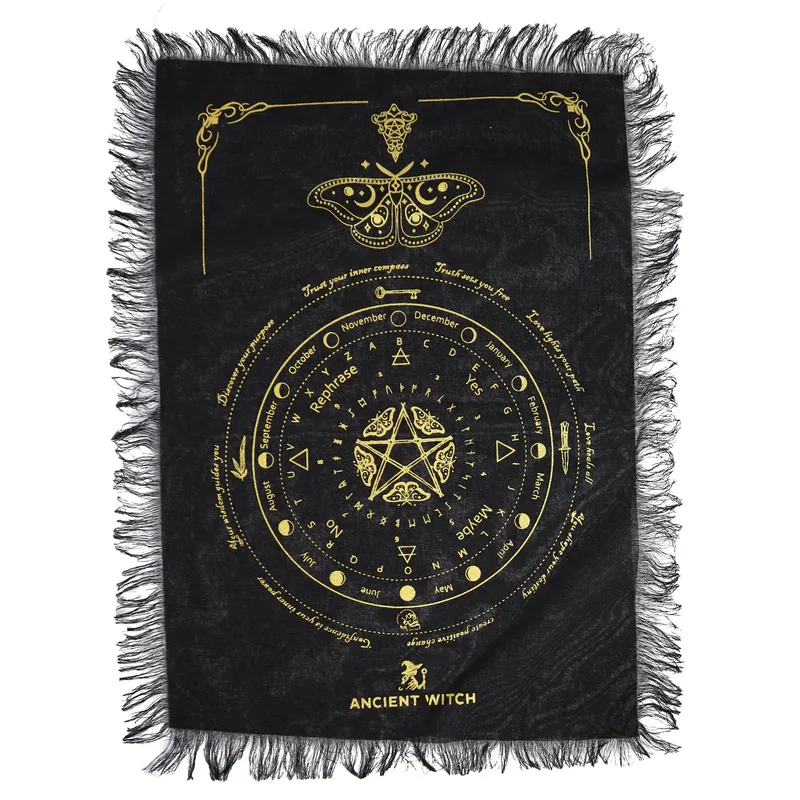 Ancient Witch Pendulum Divination Cloth - Mystic Moth - Nero & Oro — foto 1