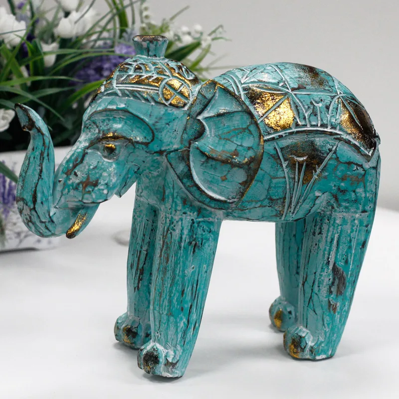 Legno Carved Elephant Turquois Oro — foto 2