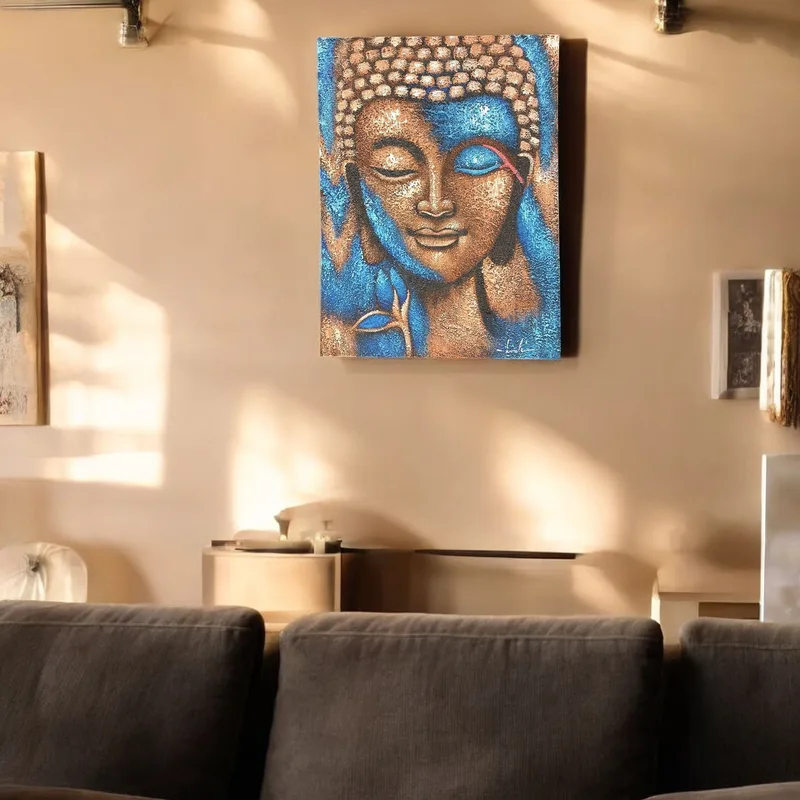 Buddha Painting Bronze & Blu Fiore 75x55cm — foto 3
