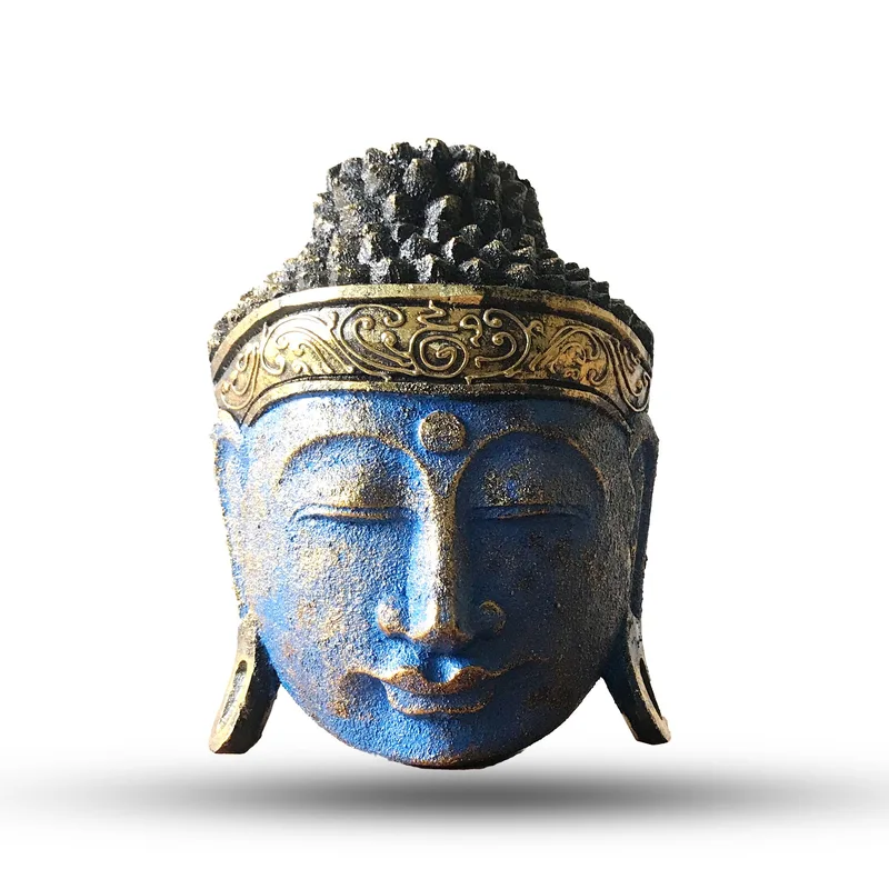 Home Decoration Buddha Head 25cm Blu Shine Finish