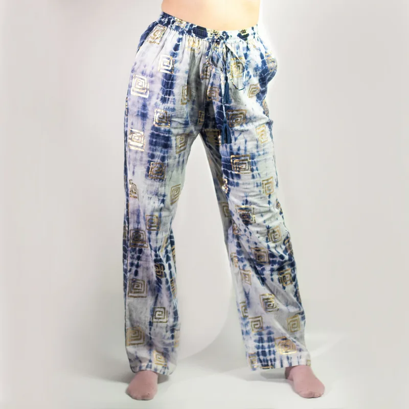 Nomad Sari On the Med Collection Lounge Pants Oro & Blu Greek Motiff Handpainted