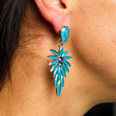 Teal Verde Vintage Glass Long Drop Earrings — foto 4