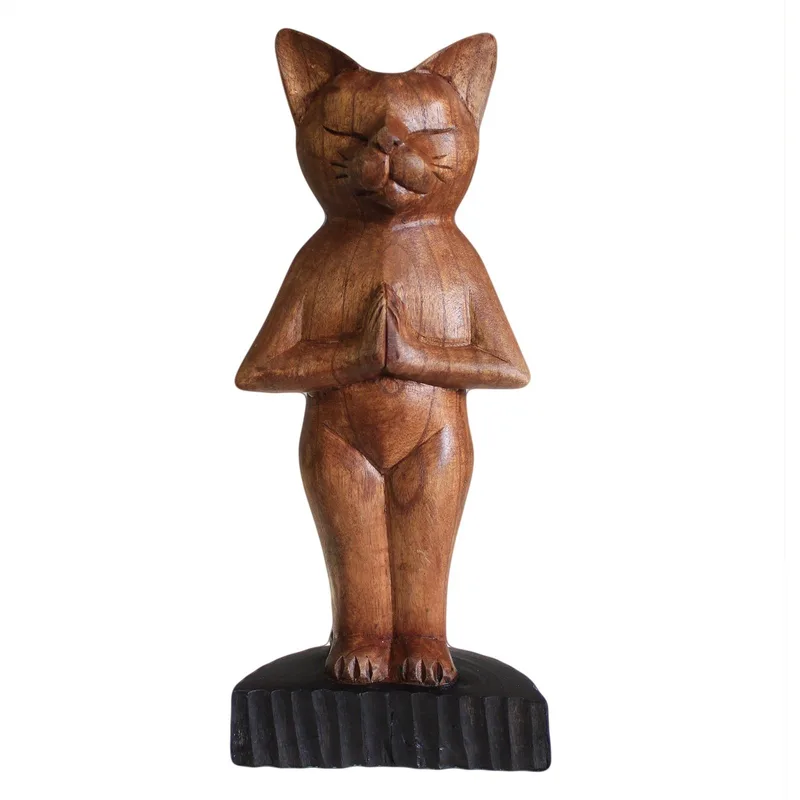 Handcarved Yoga Cat Standing — foto 1