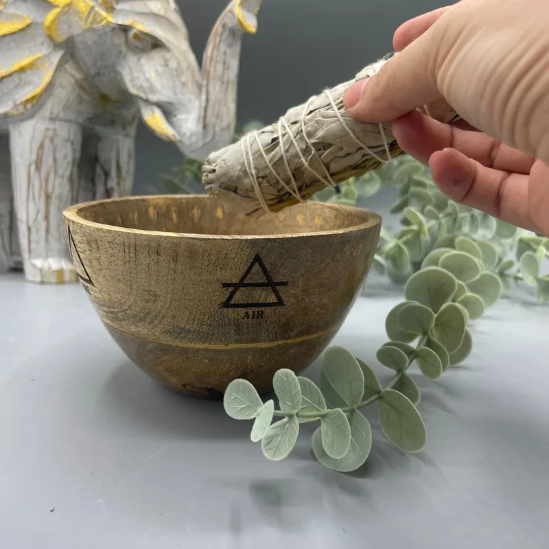 Ciotola per Smudi in Legno e Offerte Rituali – Quattro Elementi – 12x7cm — foto 2