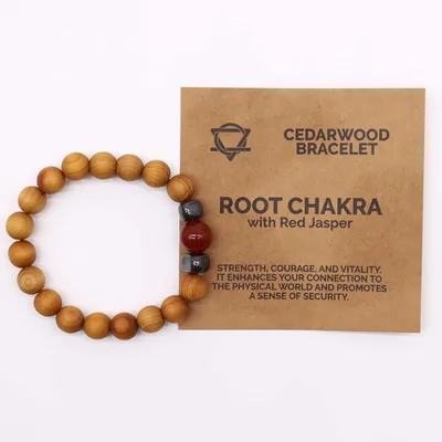 Bracciale in Legno di Cedro Radice con Giada Rossa — foto 3