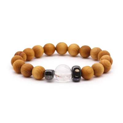 Bangle in Legno di Cedro Corona del Chakra con Quarzo Trasparente
