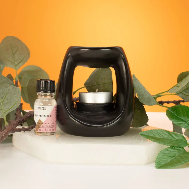 Ceramic Zen Olio Bruciatore - Large Oval Pebble - Matt Nero — foto 1