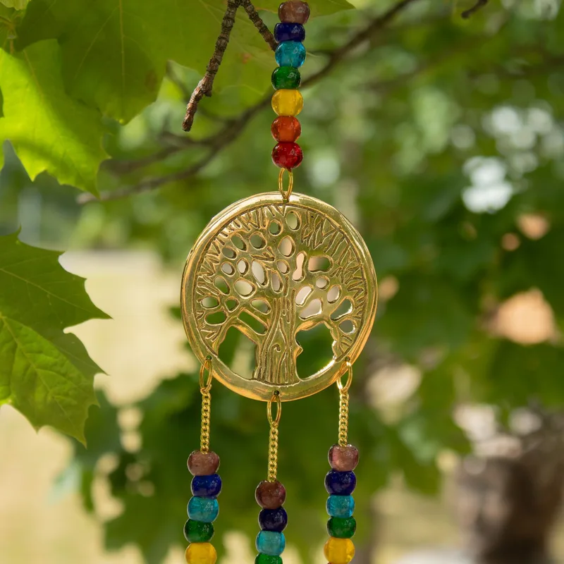 Indian Chimes Brass Albero of Life with Chakra Beads 3 Bells 6.5x31cm — foto 3