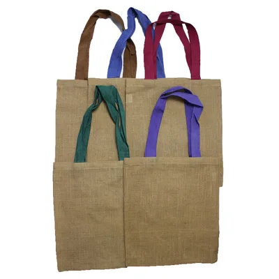 Borsa Tela Juta Grande – Manico Colore Blu