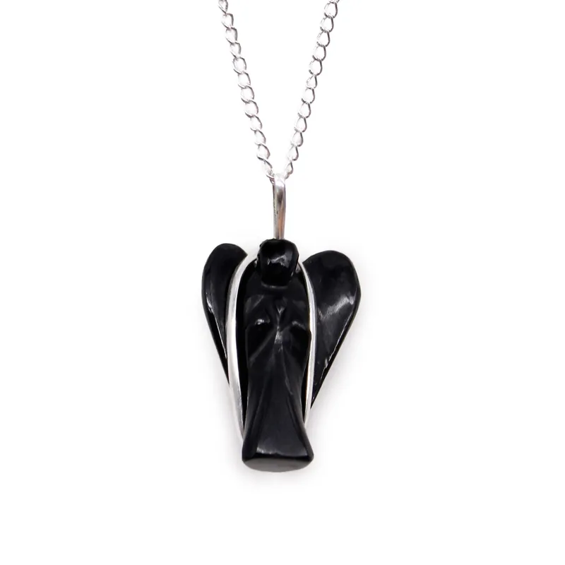Gemstone Guardian Angel Pendant Nero Agate