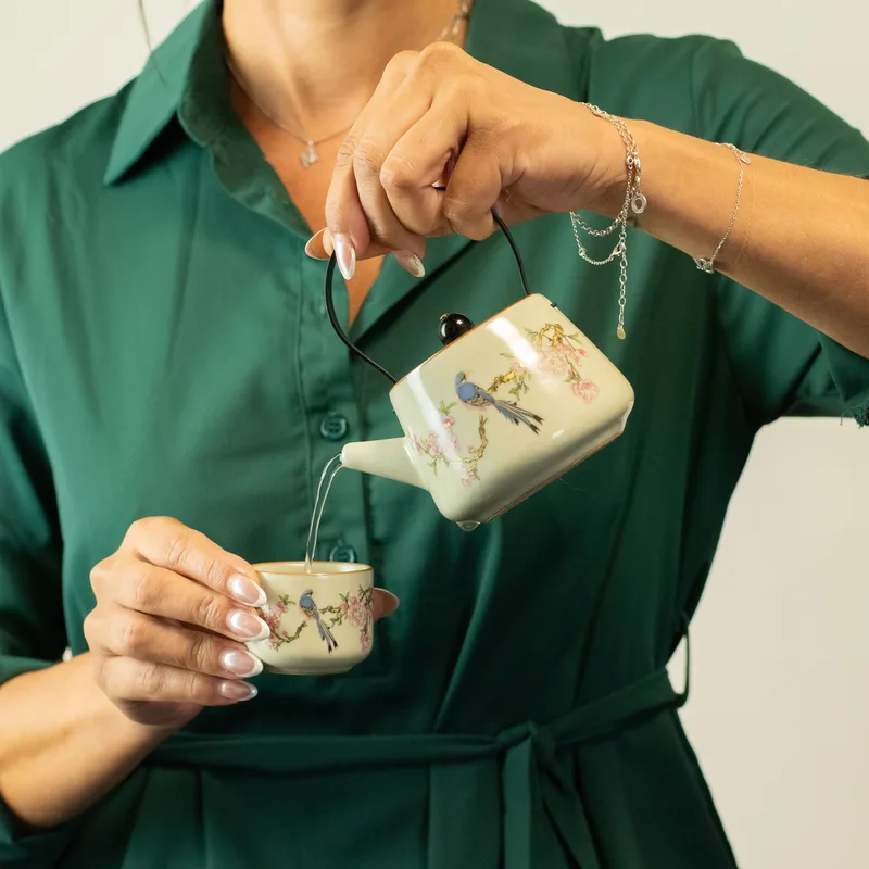 Travel Teapot Set & Two Cups - Blu Bird Qing Dynasty — foto 6