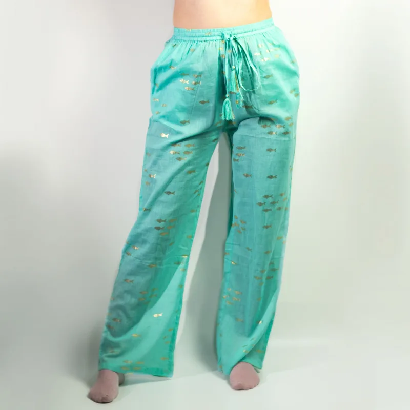 Nomad Sari On the Med Collection Lounge Pants Turquoise & Oro Fish Design — foto 1