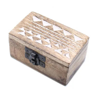 Bianco Washed Wooden Scatola - 3x1.5 Pill Scatola Aztec Design