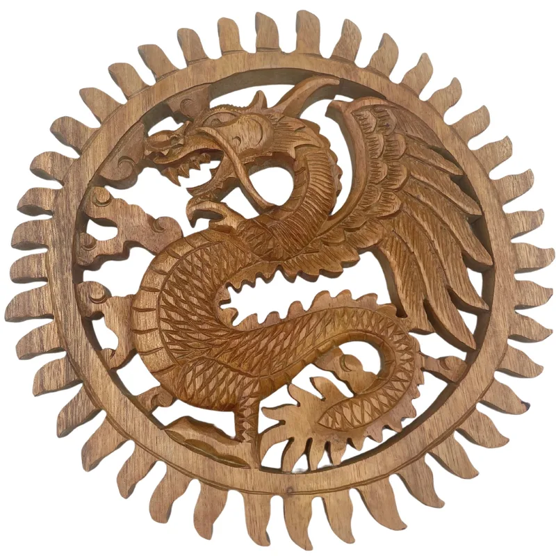 Winged Sun Dragon Plaque Carving 30cm