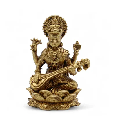 Brass Miniature Gods - Sarswati (22gms) - 34mm — foto 3