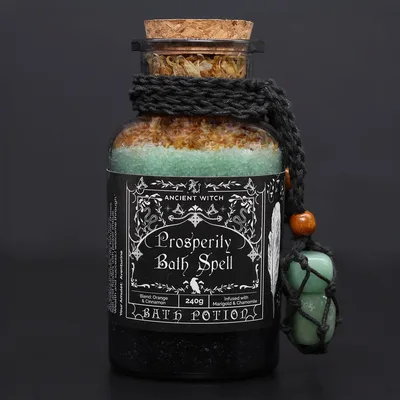 Ancient Witch Bagno Spell Potion & Aventurine Crystal Amulet Prosperity