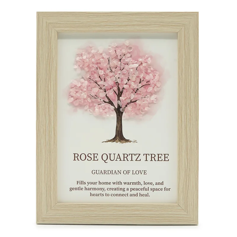 Pietra Naturale a Forma di Immagine – Albero della Vita – Quarzo Rosa (20x14,7x1 cm)