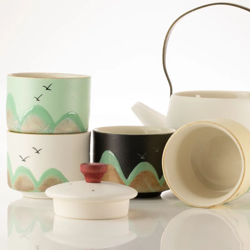 Thousand Miles - Tè Set - Four Cups - Ceremonial Cloth & Bamboo Grip — foto 5