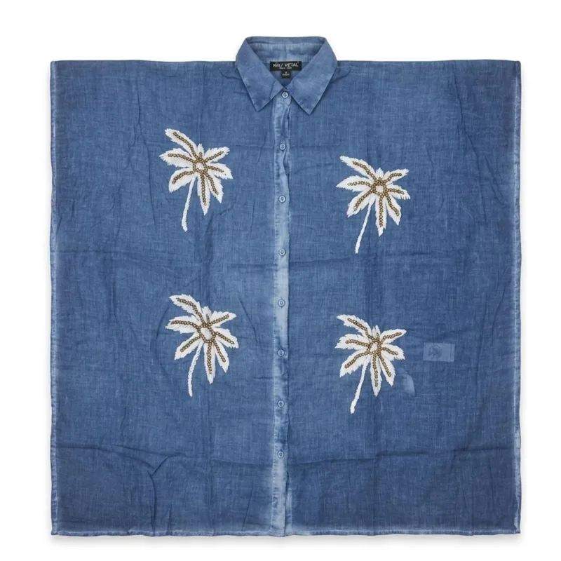 Nomad Sari On the Med Collection - Kaftan - Blu with Oro & Bianco Palm Albero Decor — foto 1