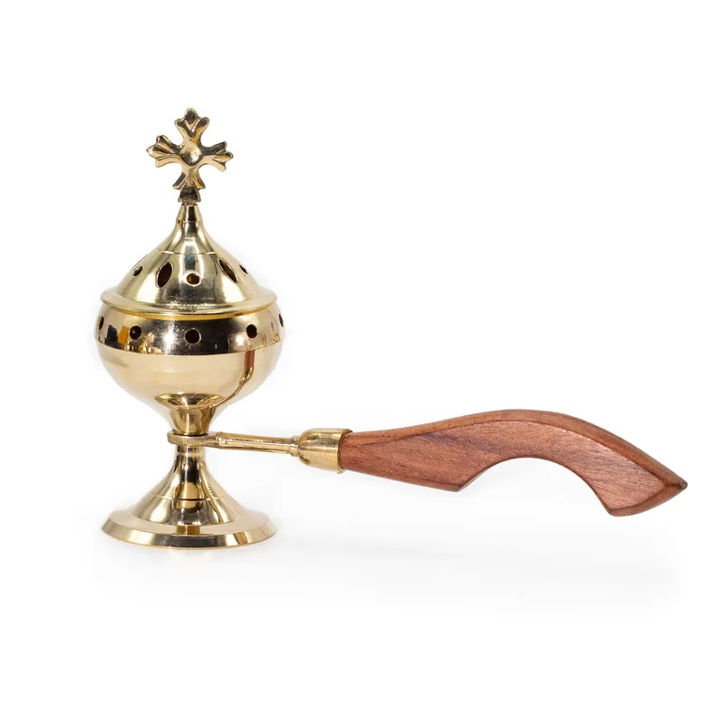 Censer Incenso Bruciatore with Wooden Handle Cross