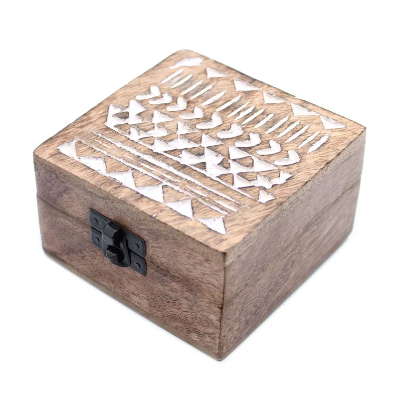 Bianco Washed Wooden Scatola 4x4 Aztec Design