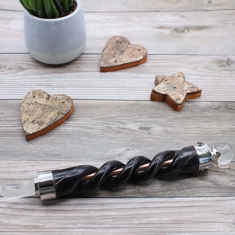 Spiral Carving Healing Wand Copper Pipe Rock Quartz — foto 1