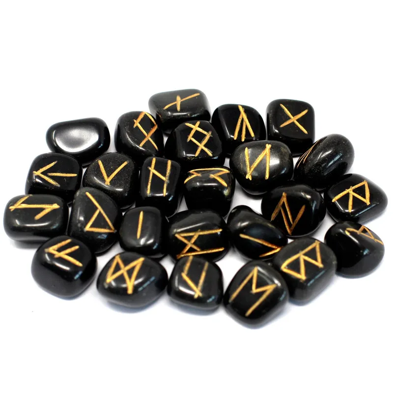 Runes Stone Set in Pouch Nero Agate — foto 1