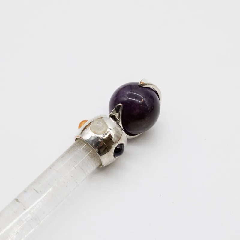 Celestial Prism Wand Amethyst Moving Crystal Sphere Quartz Stem 12cm