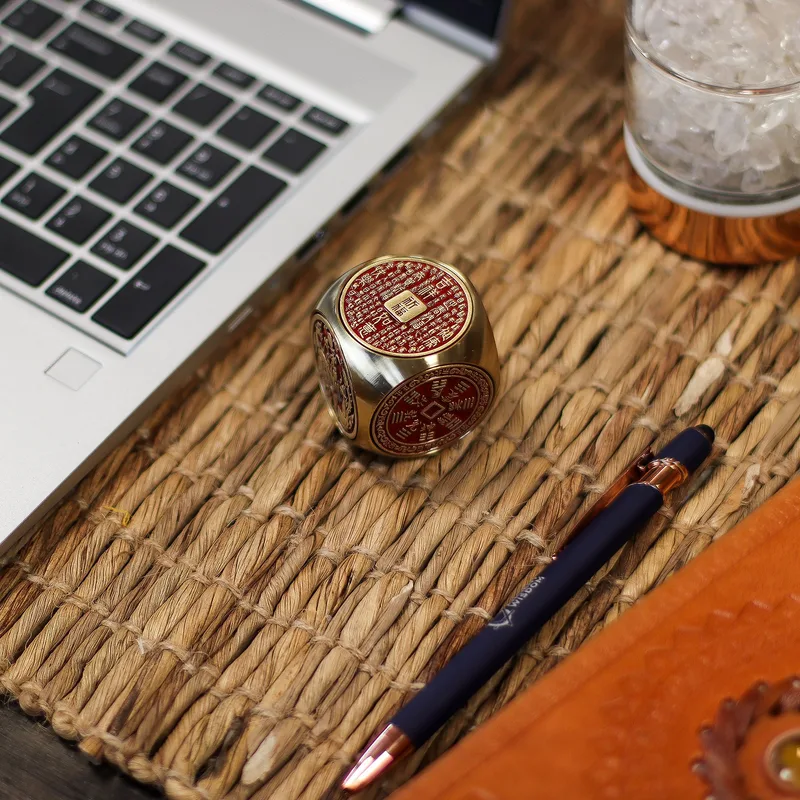 Feng Shui Fortune Red & Brass Prosperity Cube Flat