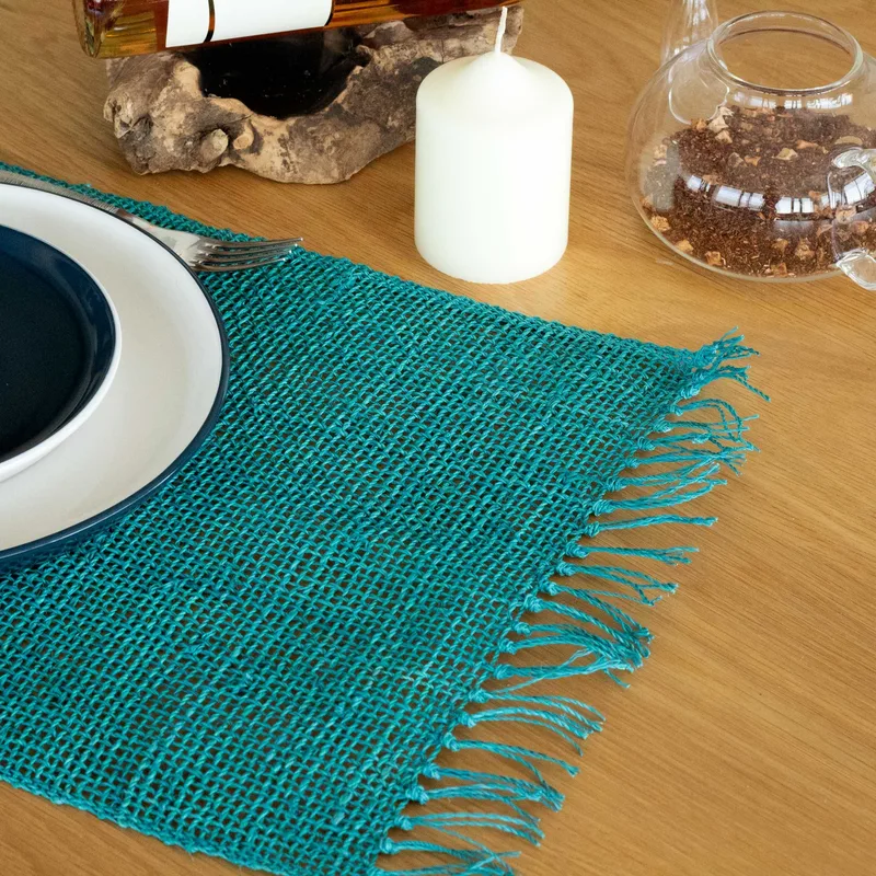 Seagrass Fringe Naturale Placemat - Turquoise