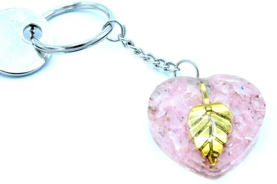 Orgonite Power Keyring Rosa Quartz Heearts Golden Leaf — foto 2
