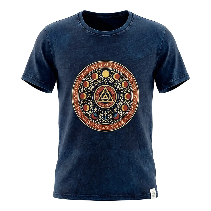 Nomad Sari Stonewashed Cotton T-Shirt Stay Selvatico Moon Child Blu Large