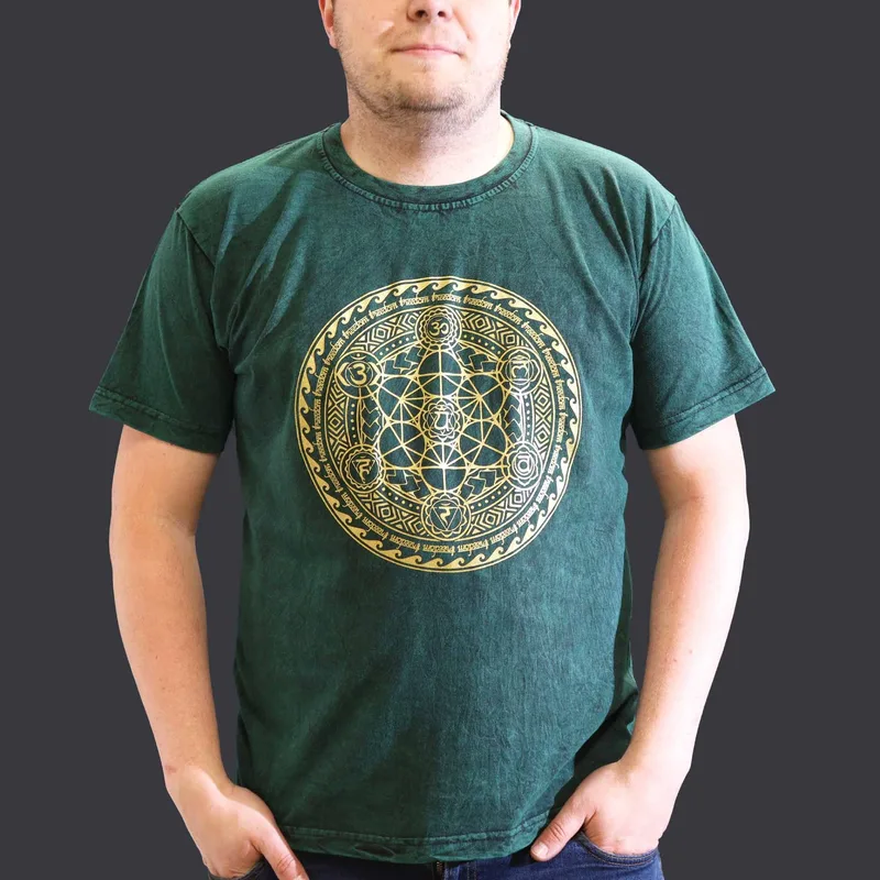 Nomad Sari Stonewashed Cotton T-Shirt – Chakra – Verde – XL