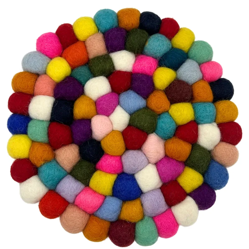 Felt Ball Round Placemat 20cm Multi Colour