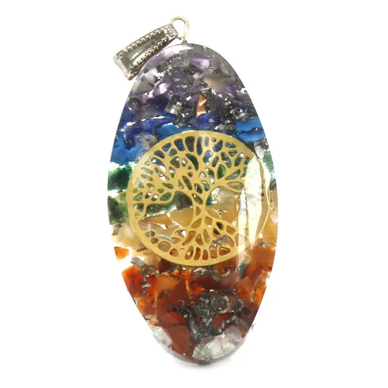 Orgonite Power Pendant 7 Stone Chakra Oval with Albero