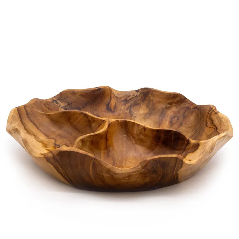Smooth Round Teakwood Fruit Bowl Three Sections 30x5.5cm — foto 2