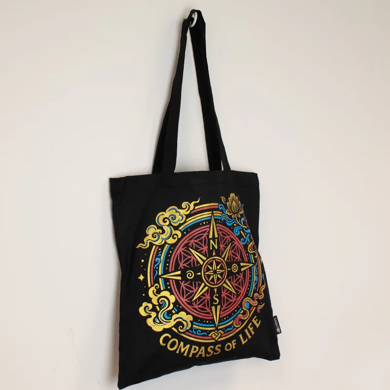 Iconic Classic Tote Bag - Compass of Life - Nero 6oz — foto 3