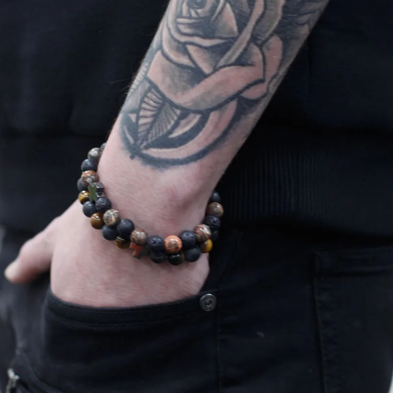 Set di 2 Braccialetti Amicizia con Pietre Preziosa – Power – Occhio di Tigre e Pietra Nera — foto 3